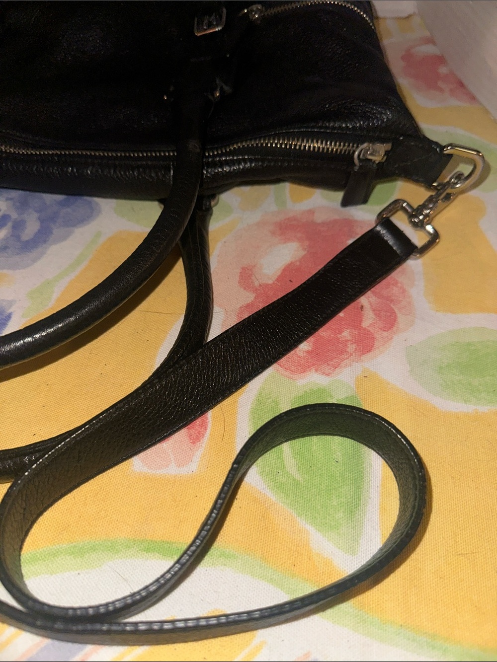 Cole Haan Black Gramercy Archer Leather Satchel Bag w Crossbody Strap & Charm - Picture 14 of 15